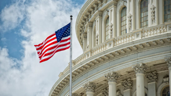 Washington DC Capitol detail on cloudy sky